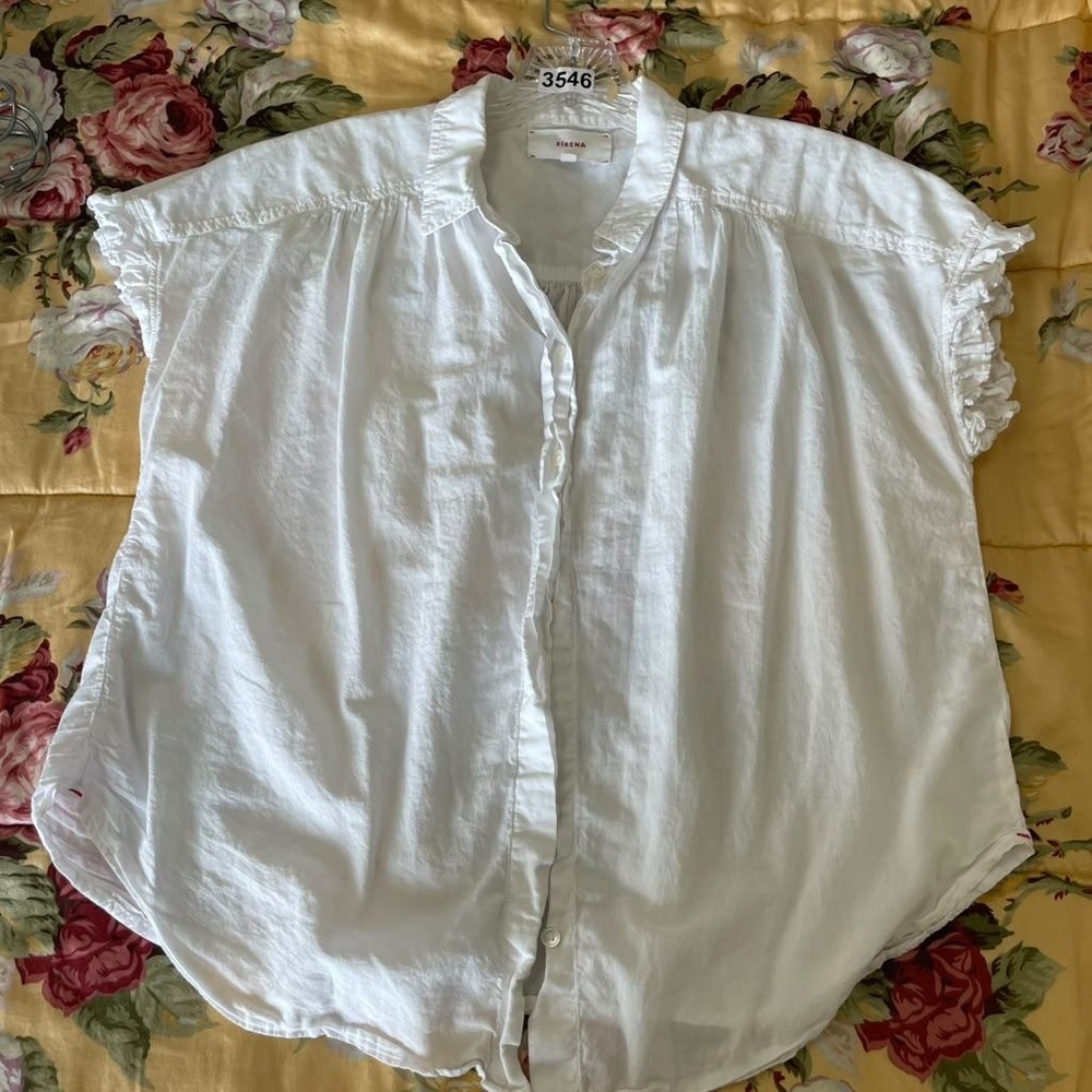 Xirena White Cotton Ruffle Button Down Top Coastal Clean girl Minimal Casual